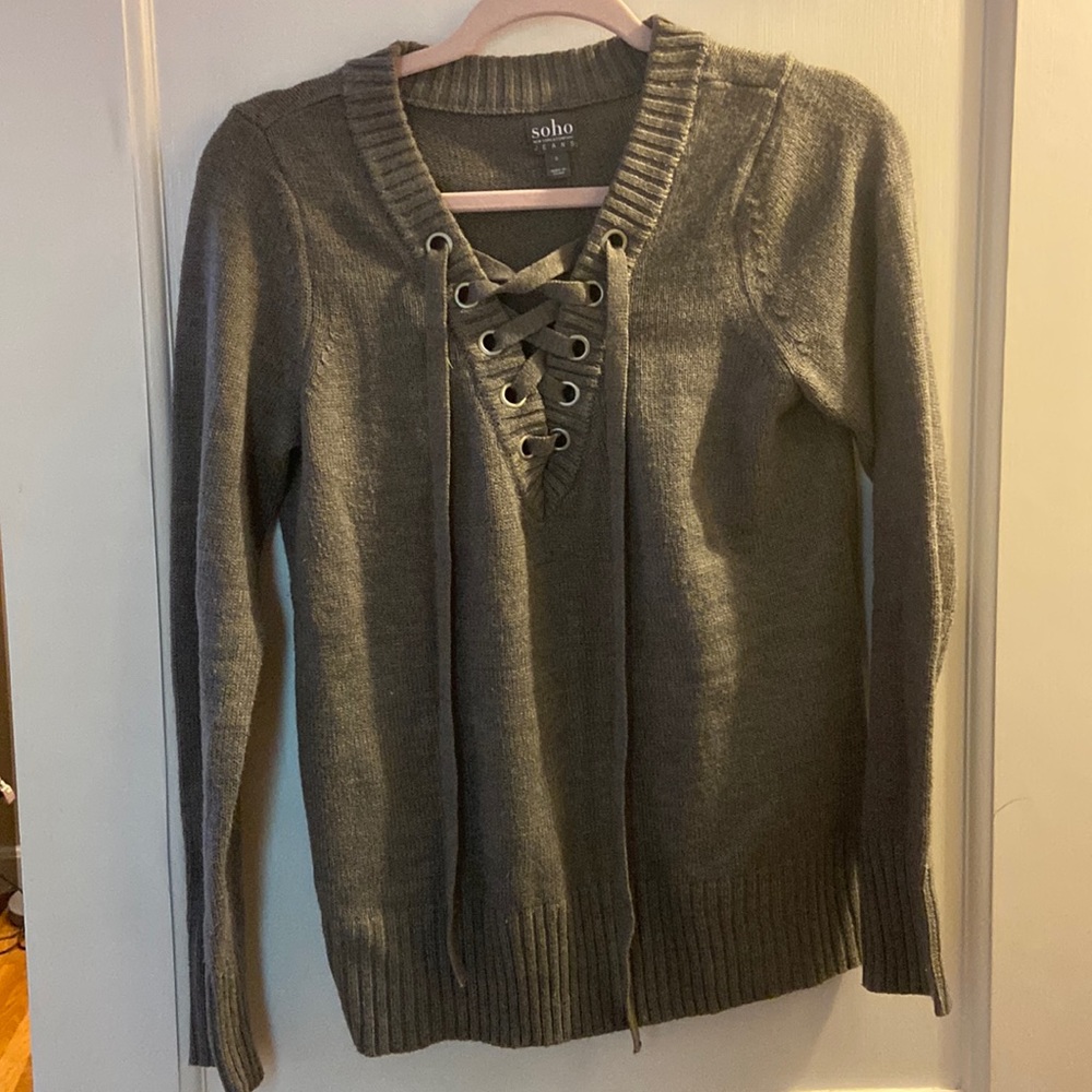 Grey v neck sweater with ties